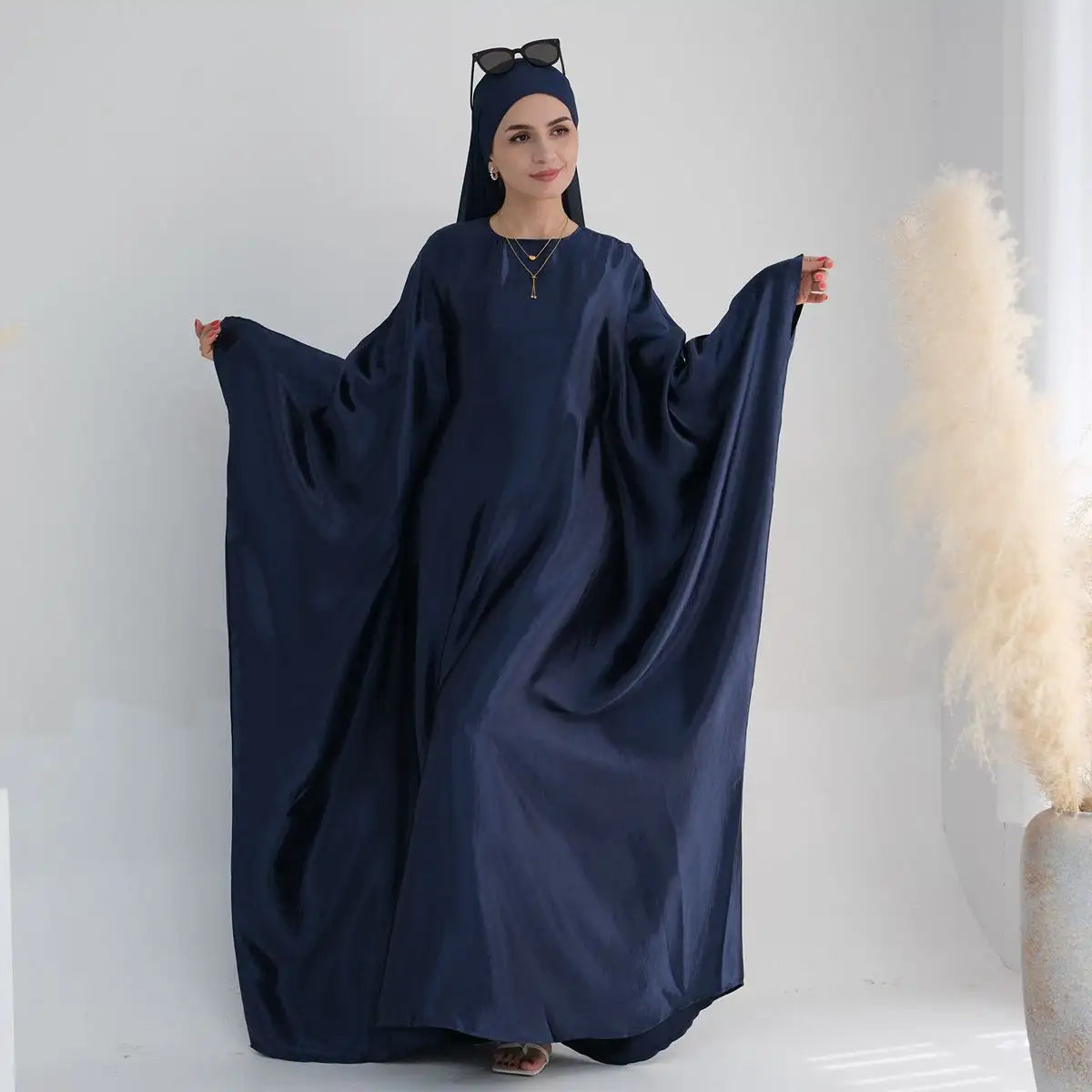 Robe Abaya Farasha en satin brillant pour femmes musulmanes