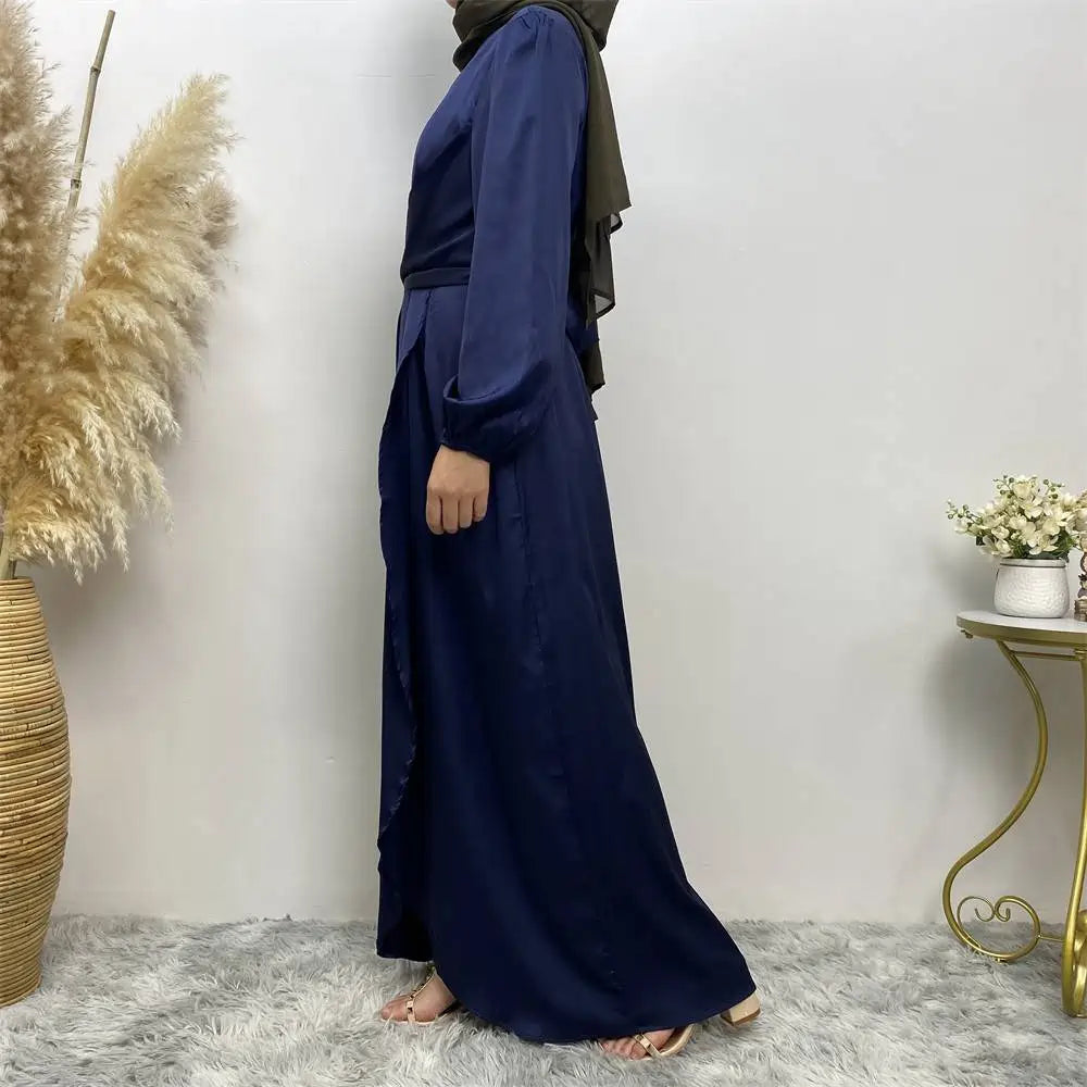 Robe Abaya en satin bleu #25C6345