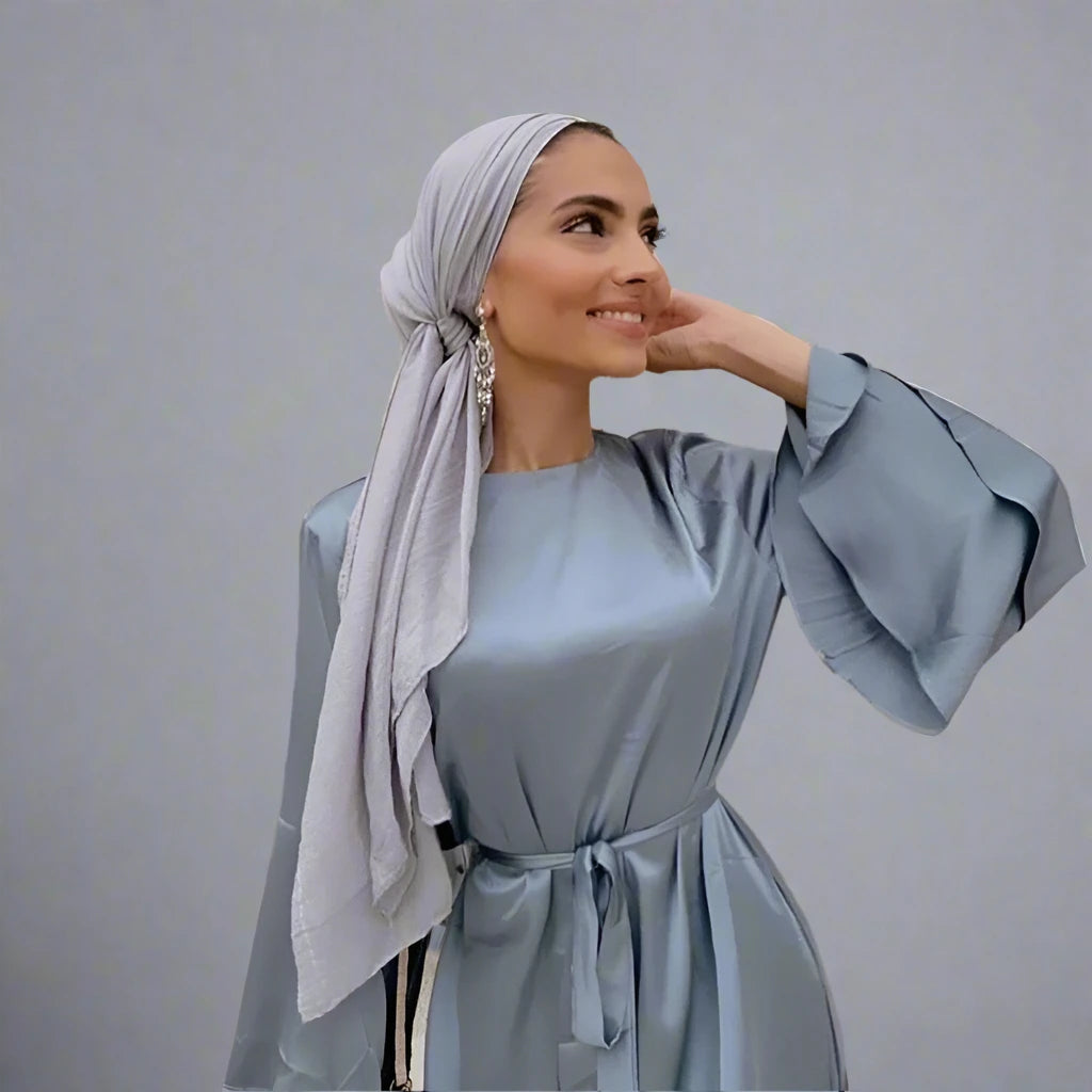 Robe Abaya musulmane à manches évasées de couleur unie