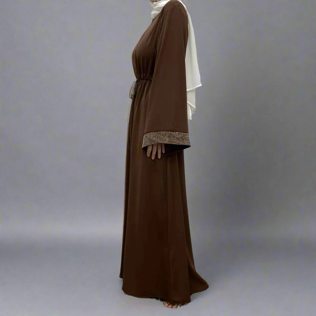 Robe Abaya avec poignets en strass Hotfix et poche