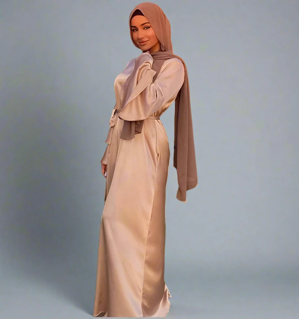 Robe Abaya musulmane à manches évasées de couleur unie