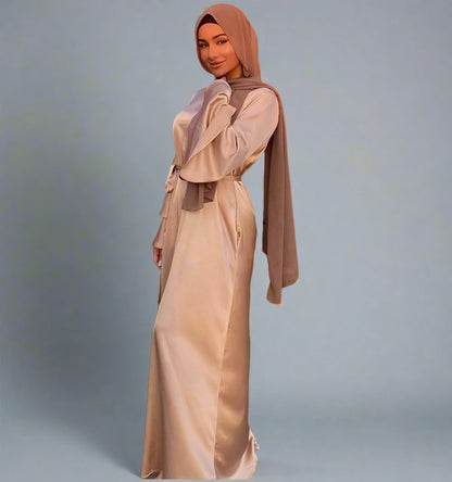 Robe Abaya musulmane à manches évasées de couleur unie