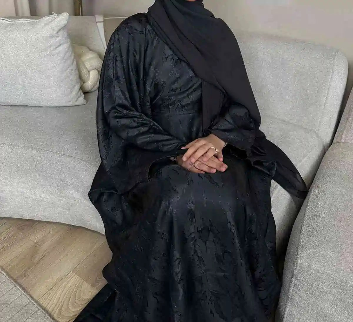 Robe Abaya en satin jacquard 3D #25002