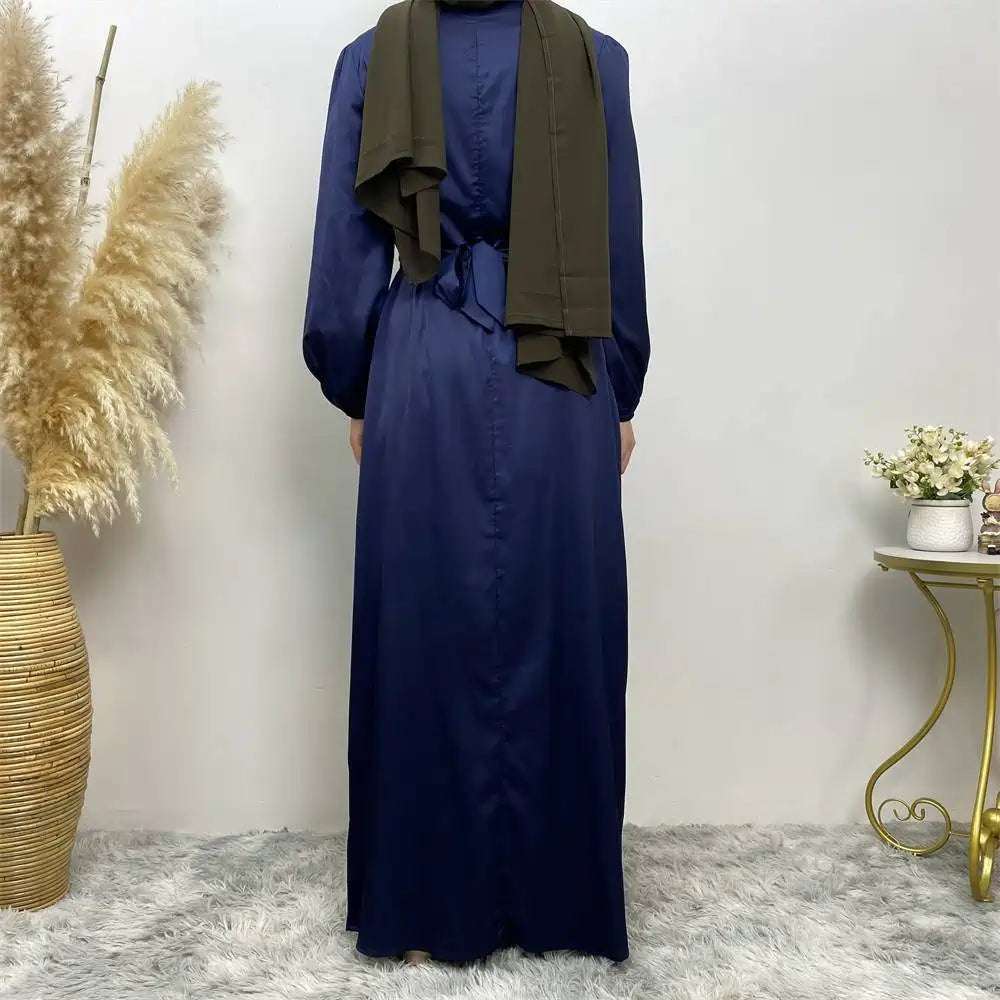 Robe Abaya en satin bleu #25C6345