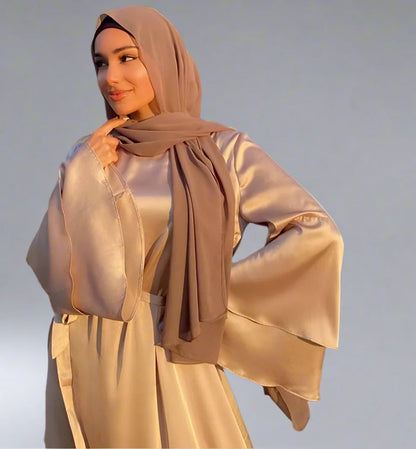 Robe Abaya musulmane à manches évasées de couleur unie