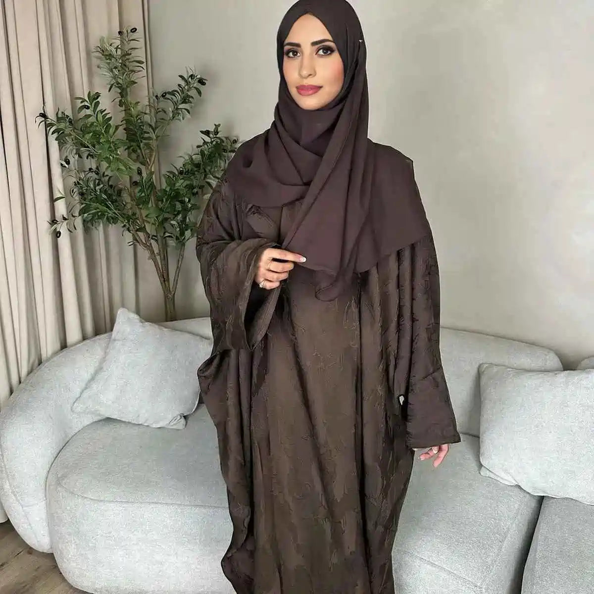 Robe Abaya en satin jacquard 3D #25002
