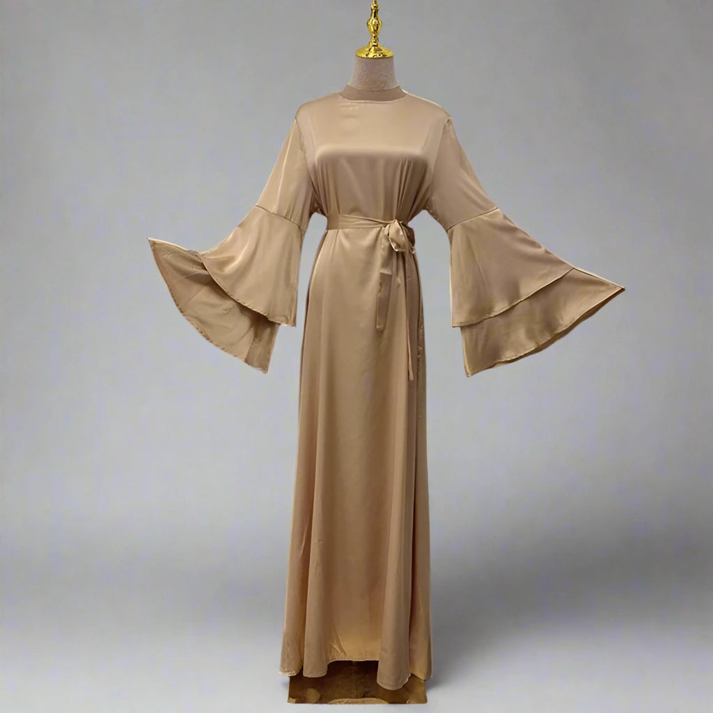 Robe Abaya musulmane à manches évasées de couleur unie