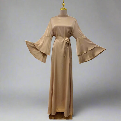 Robe Abaya musulmane à manches évasées de couleur unie