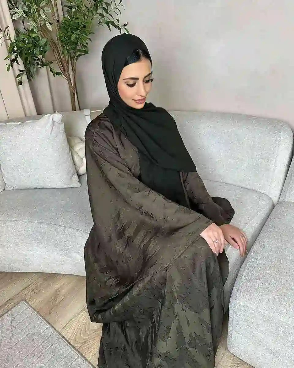 Robe Abaya en satin jacquard 3D #25002