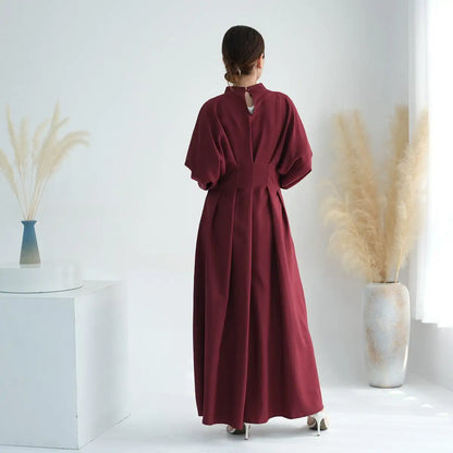 Robe Abaya en lin à manches élastiques pour femmes musulmanes