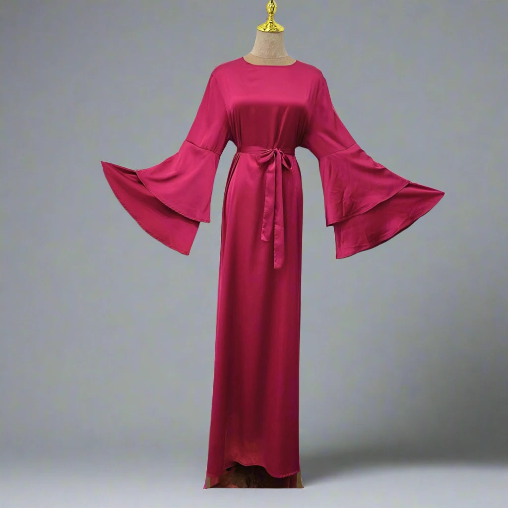 Robe Abaya musulmane à manches évasées de couleur unie