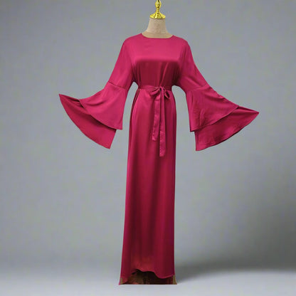 Robe Abaya musulmane à manches évasées de couleur unie