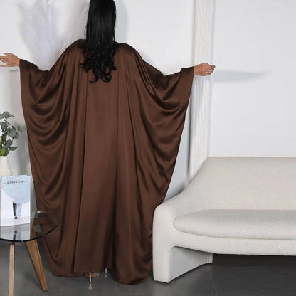 Robe Farasha Abaya en satin café à manches chauve-souris