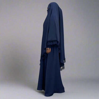 Robe Abaya à manches en dentelle et fermeture éclair sur le devant pour femme musulmane