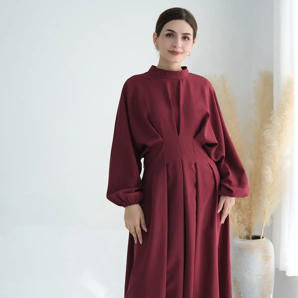 Robe Abaya en lin à manches élastiques pour femmes musulmanes
