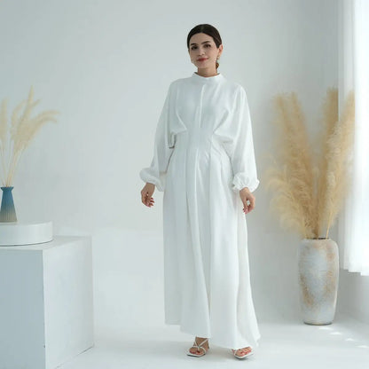 Robe Abaya en lin à manches élastiques pour femmes musulmanes