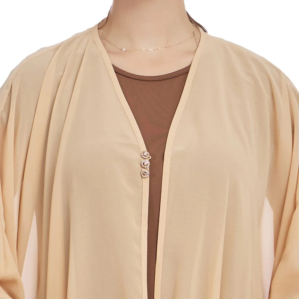 2 Pieces Set Open Abaya Dress Set With Knitted Inner Dress #25T945