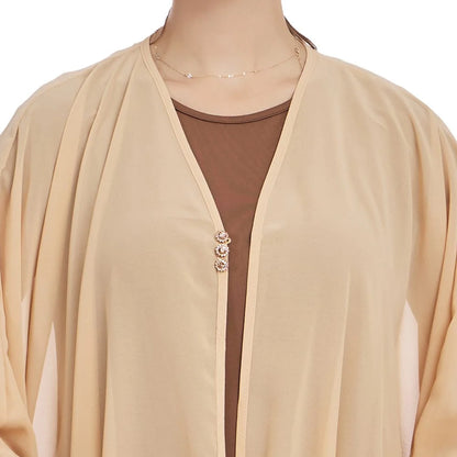 2 Pieces Set Open Abaya Dress Set With Knitted Inner Dress #25T945