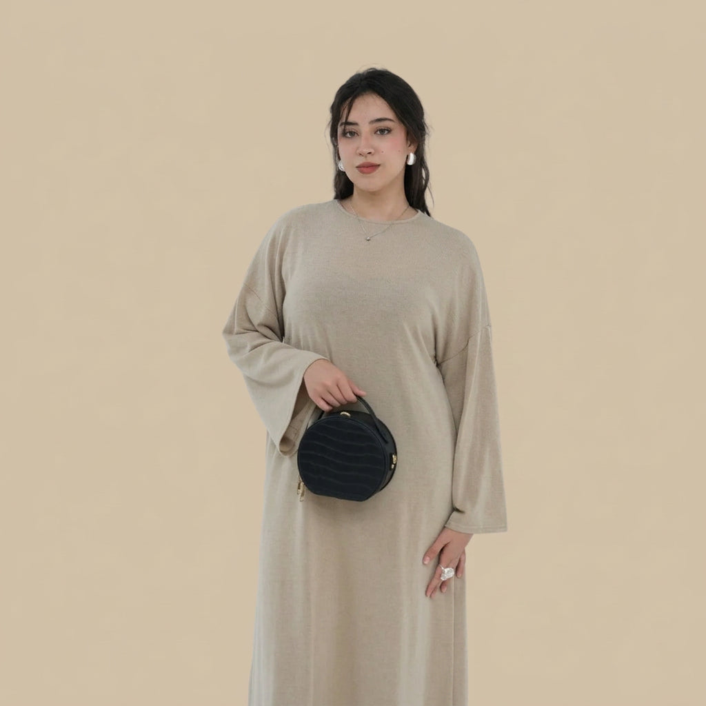 Muslim Women Winter Fall Sueded Abaya Dress With Pocket #261401