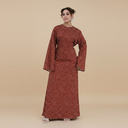 Muslim Women Polka Dot Printed Abaya Dress With Inner Belt #261308
