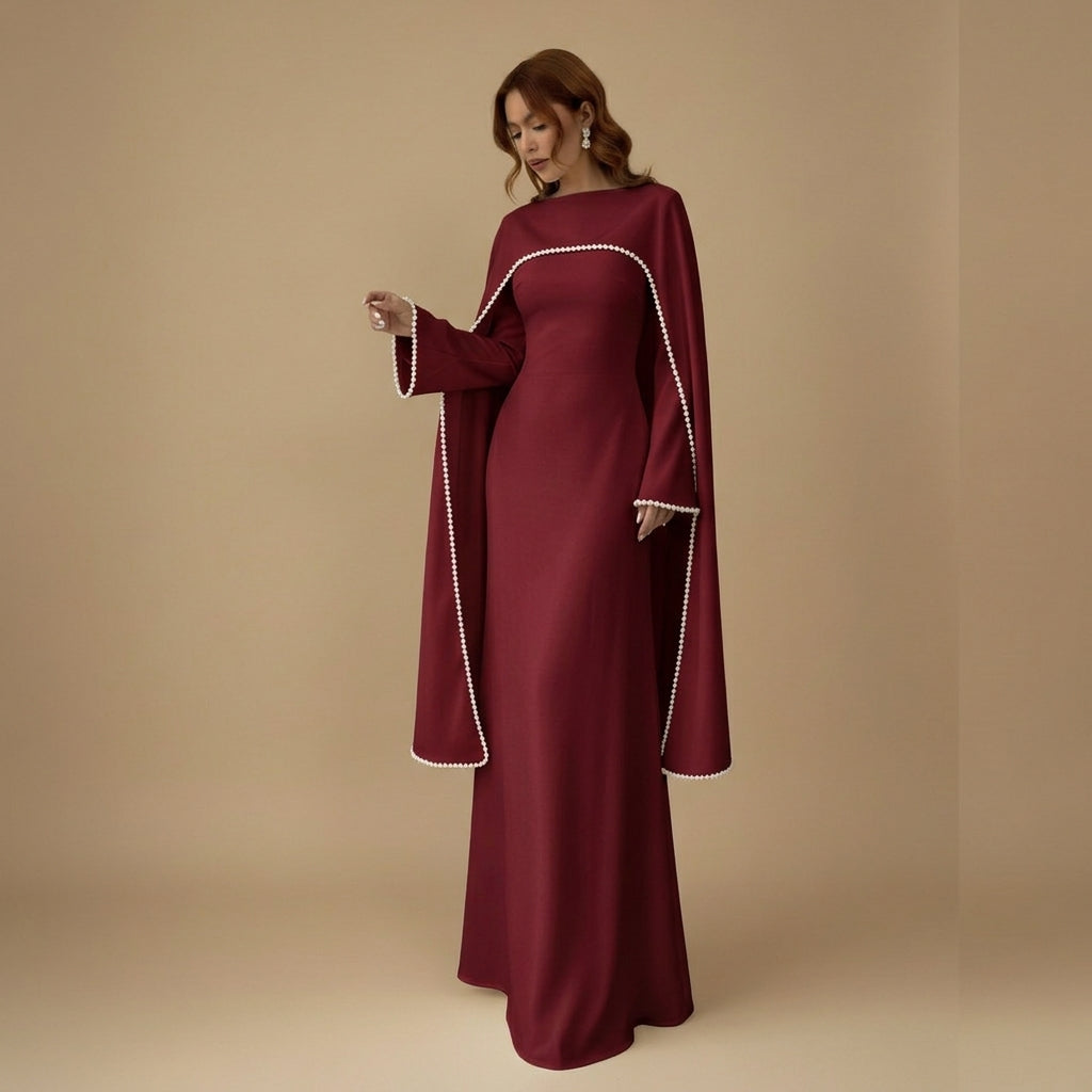 Muslim Women Embellished Beads Cape Abaya Dress #261167