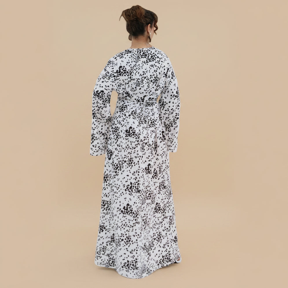 Muslim Women Polka Dot Printed Abaya Dress With Inner Belt #261308