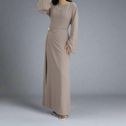 Robe abaya en crêpe avec ceinture à nouer sur le côté #251077