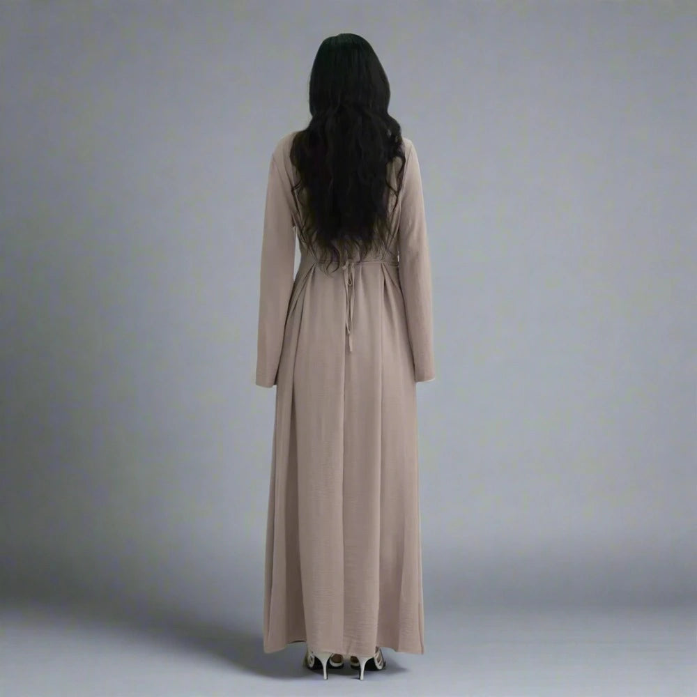 Robe abaya en crêpe avec ceinture à nouer sur le côté #251077