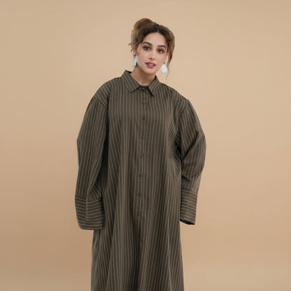 2 Pieces Set Abaya Tops And Pants Suit Set - With Stripe Pattern - Muslim Women Daily Wear - #261293