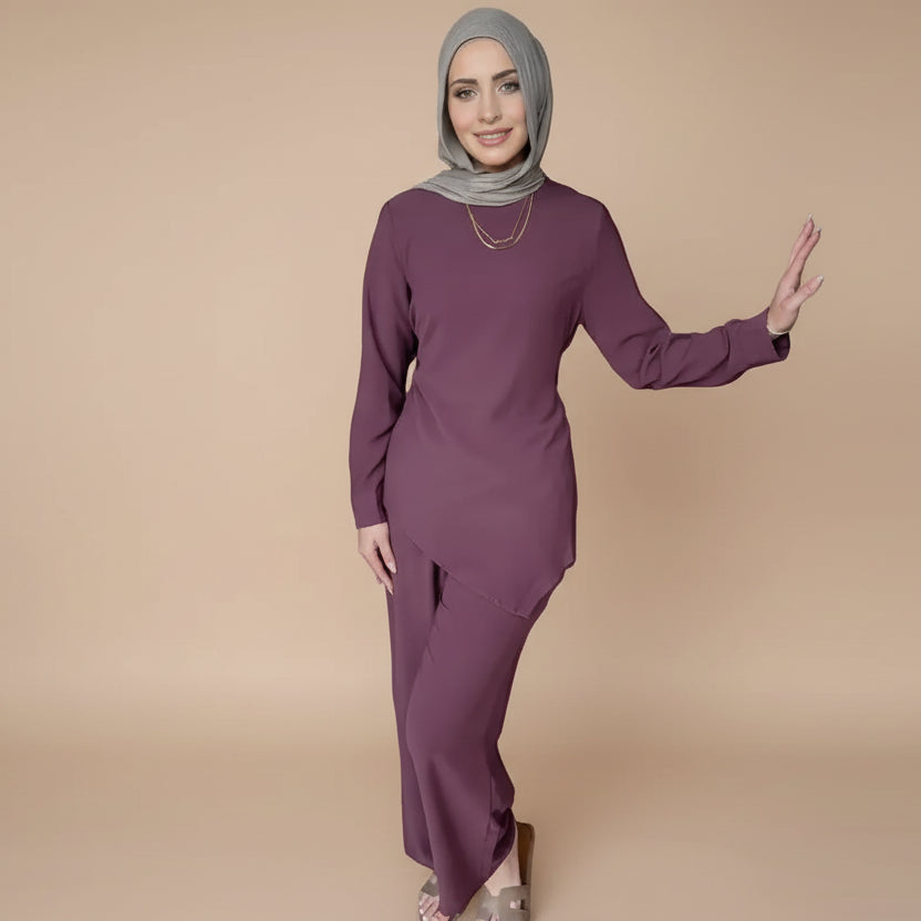 Muslim Women Daily Wear 2 Pieces Set Nida Tops And Pants Suit #251089
