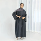 Ensemble 2 pièces robe abaya ouverte à la mode modeste avec robe intérieure sans manches
