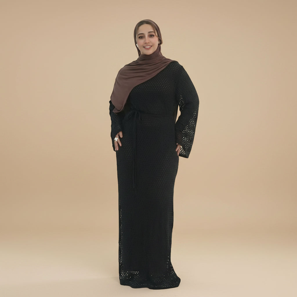 Muslim Women 2 Pieces Set Hollow Abaya Dress With Inner Abaya Dress #261081