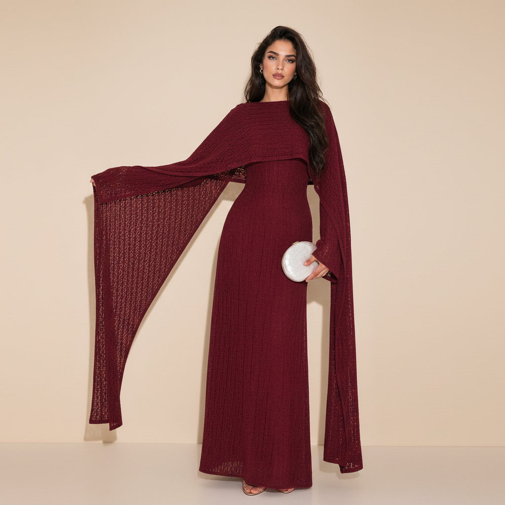 Muslim Women Openwork Abaya Dress With Cape #261379
