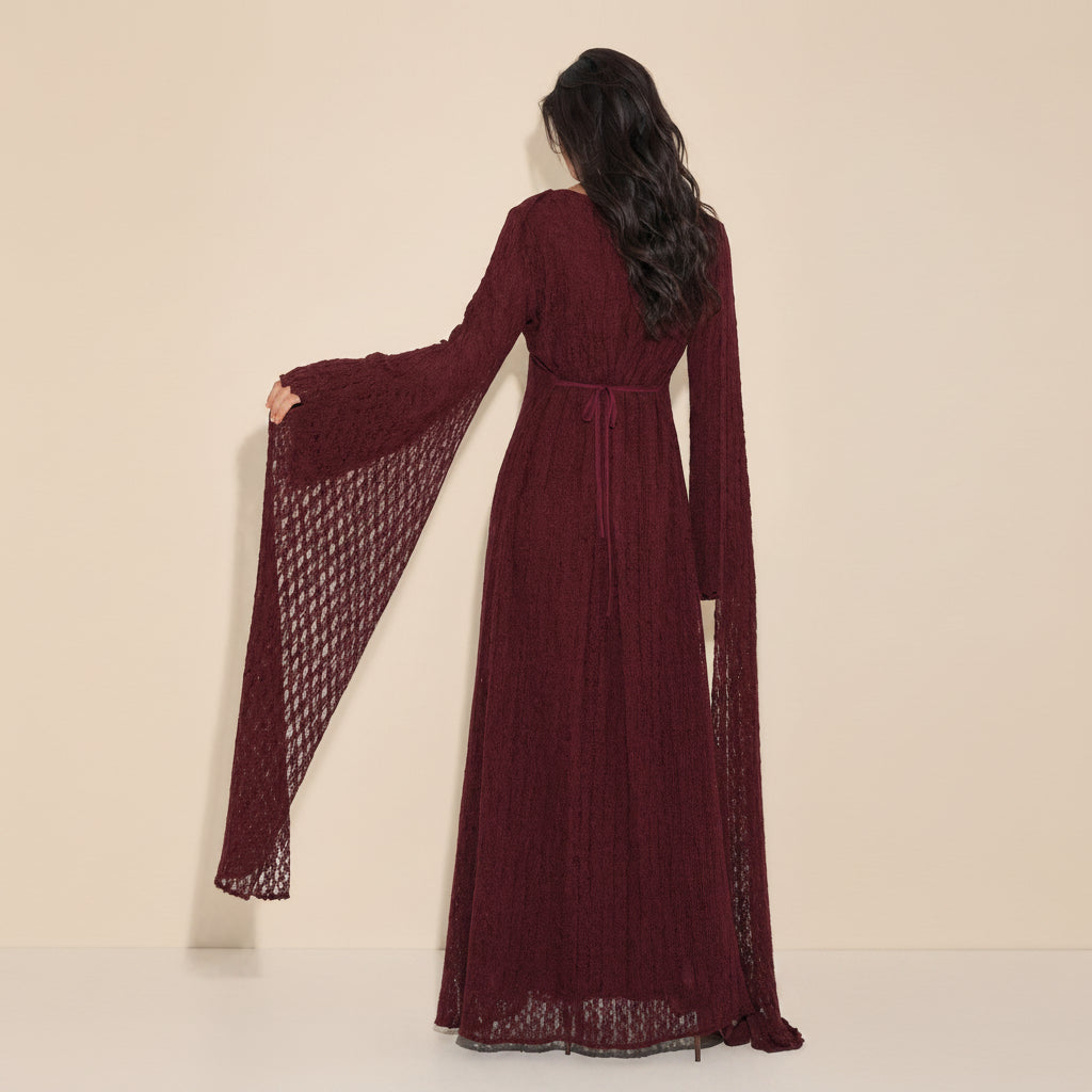 Muslim Women Openwork Abaya Dress With Cape #261379