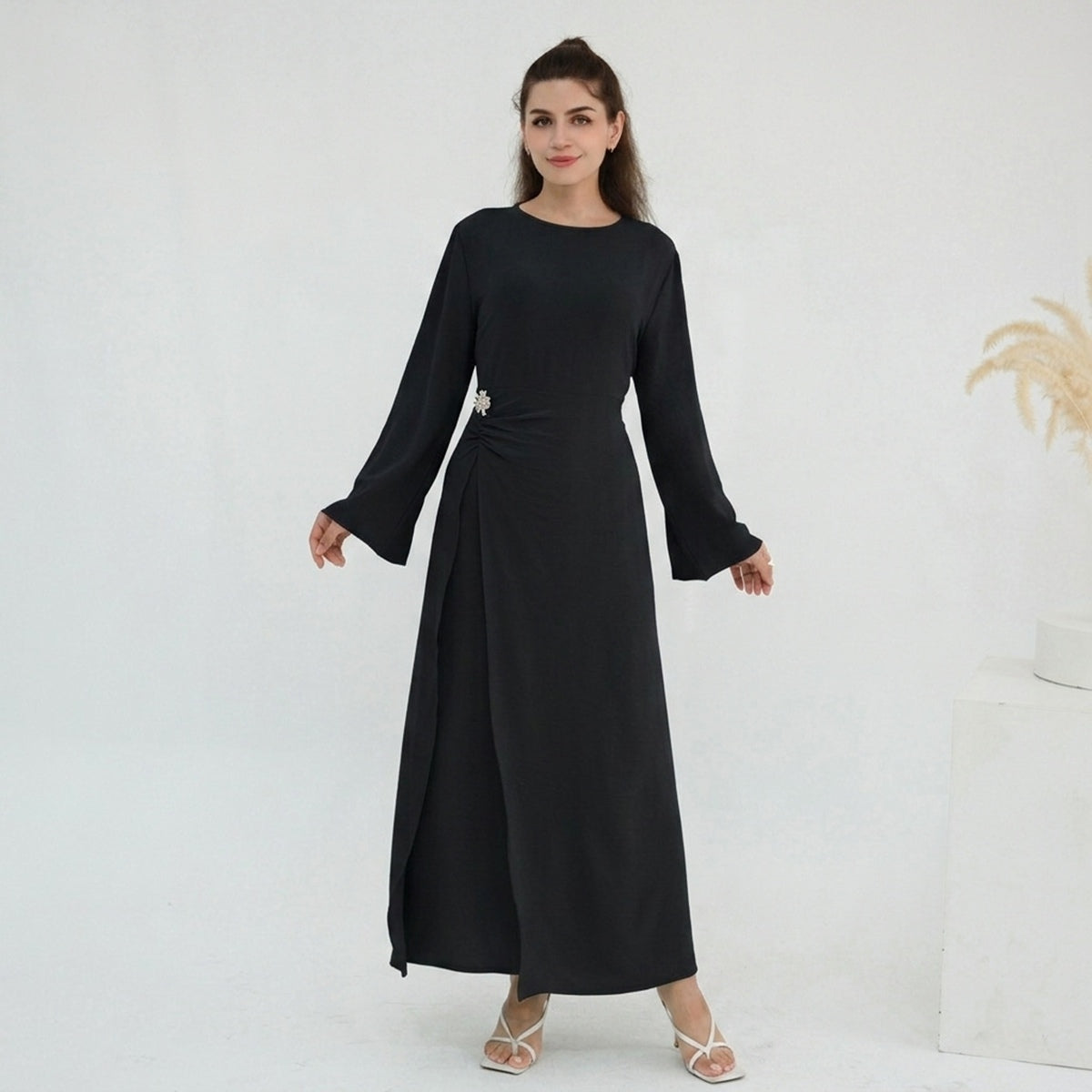 Robe abaya en crêpe avec ceinture à nouer sur le côté #251077
