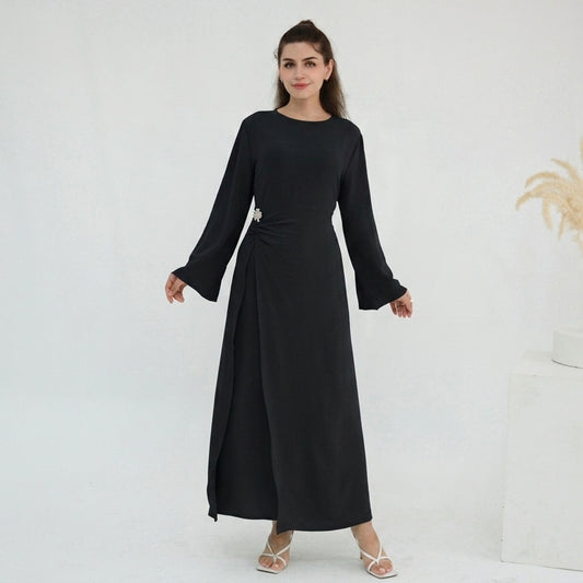 Robe abaya en crêpe avec ceinture à nouer sur le côté #251077