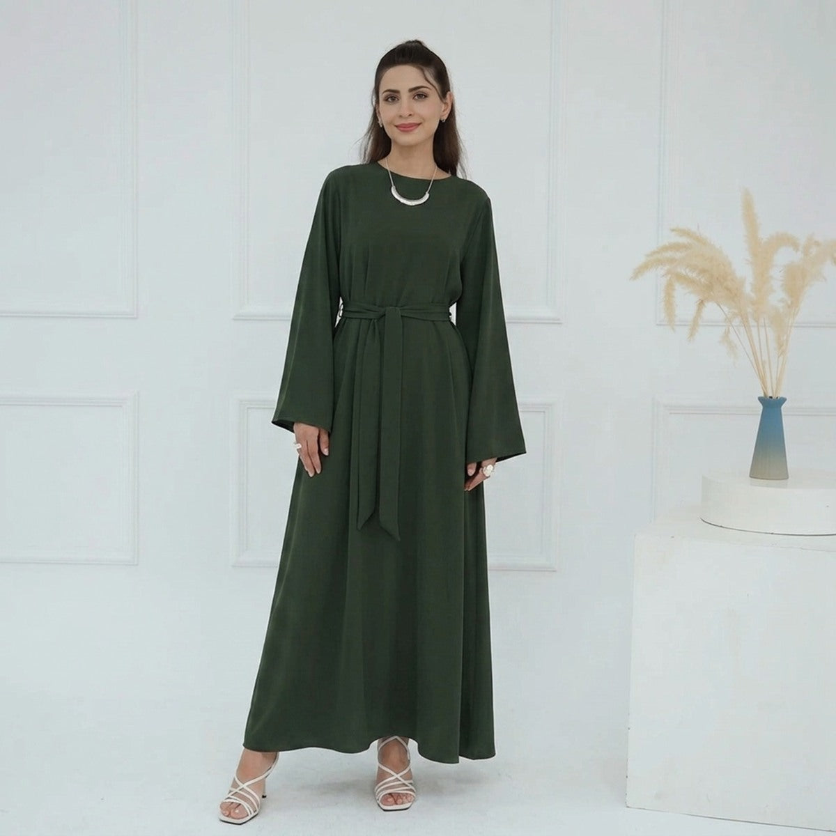 Muslim Women 13 Color Options Nida Plain Abaya Dress #251046