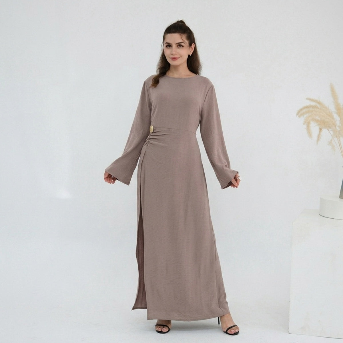 Robe abaya en crêpe avec ceinture à nouer sur le côté #251077