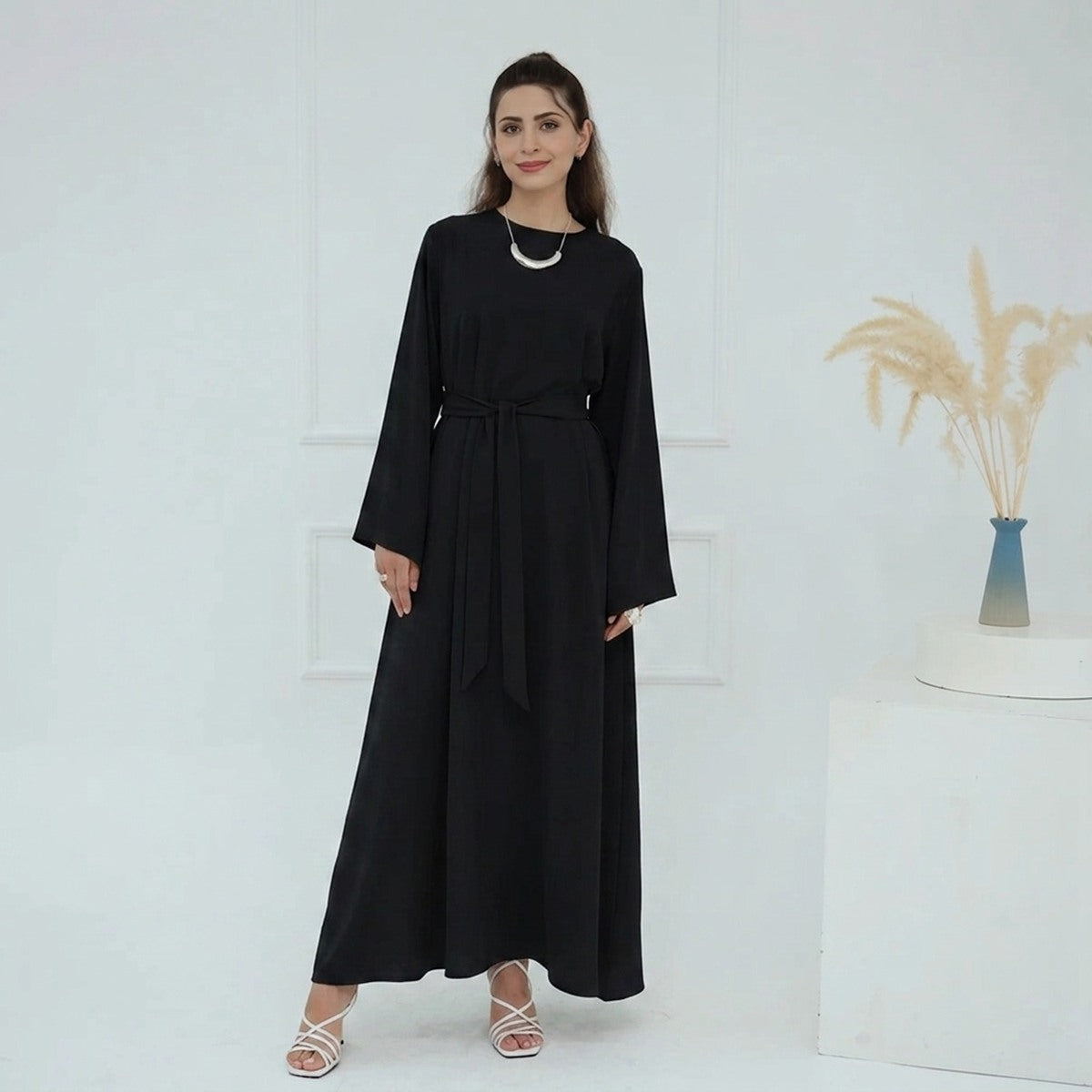 Muslim Women 13 Color Options Nida Plain Abaya Dress #251046