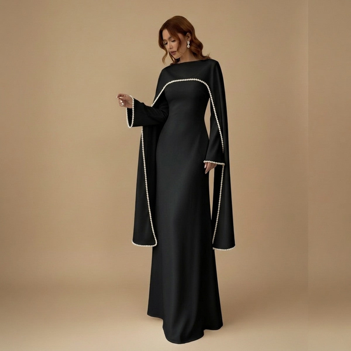 Muslim Women Embellished Beads Cape Abaya Dress #261167