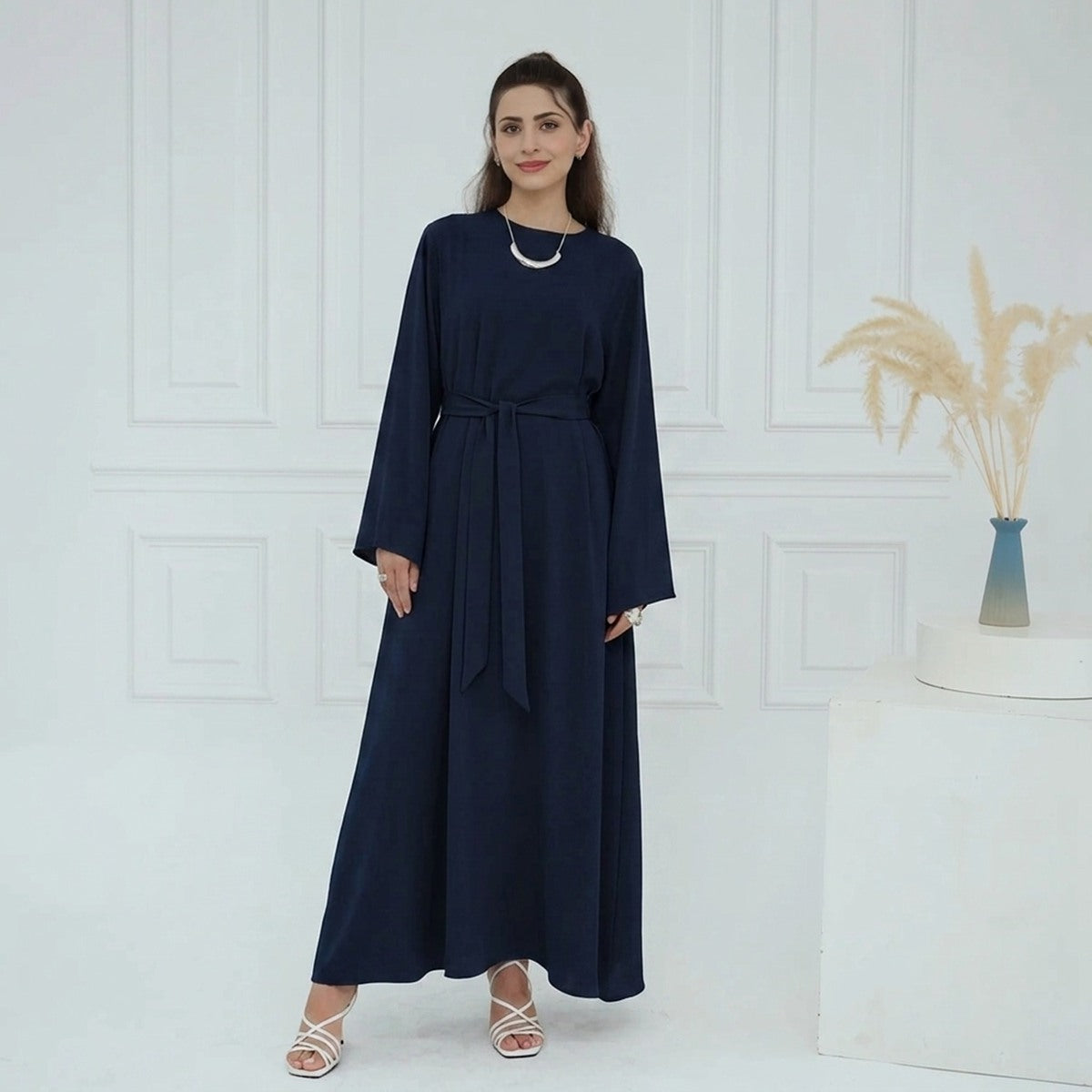 Muslim Women 13 Color Options Nida Plain Abaya Dress #251046