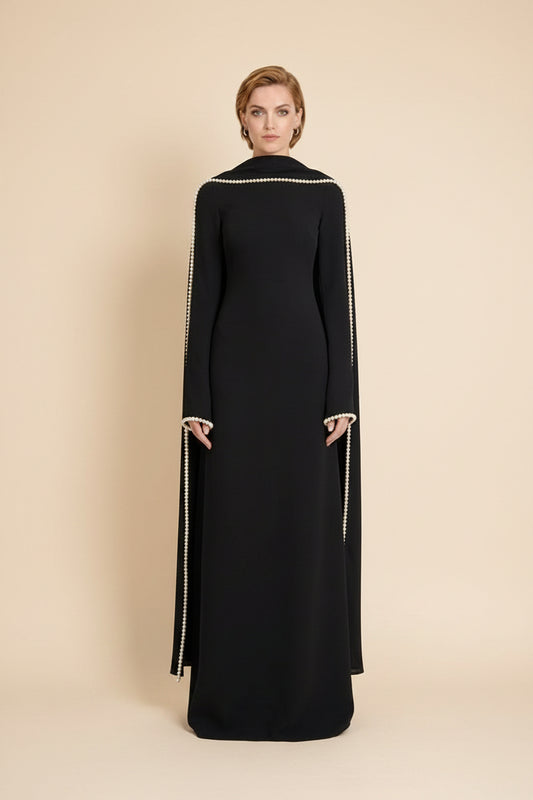 Muslim Women Embellished Beads Cape Abaya Dress #265385