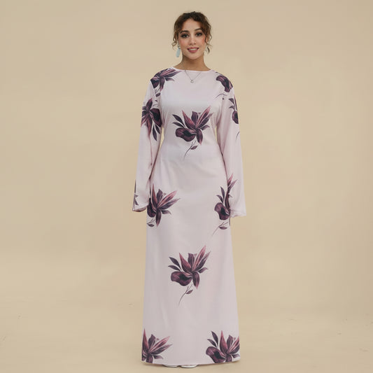 Printed Abaya Dress For Women - Black/Pink/Maroon - #261277