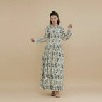 Embroidery Abaya Dress With Linen For Women - Black/Apricot - #261095