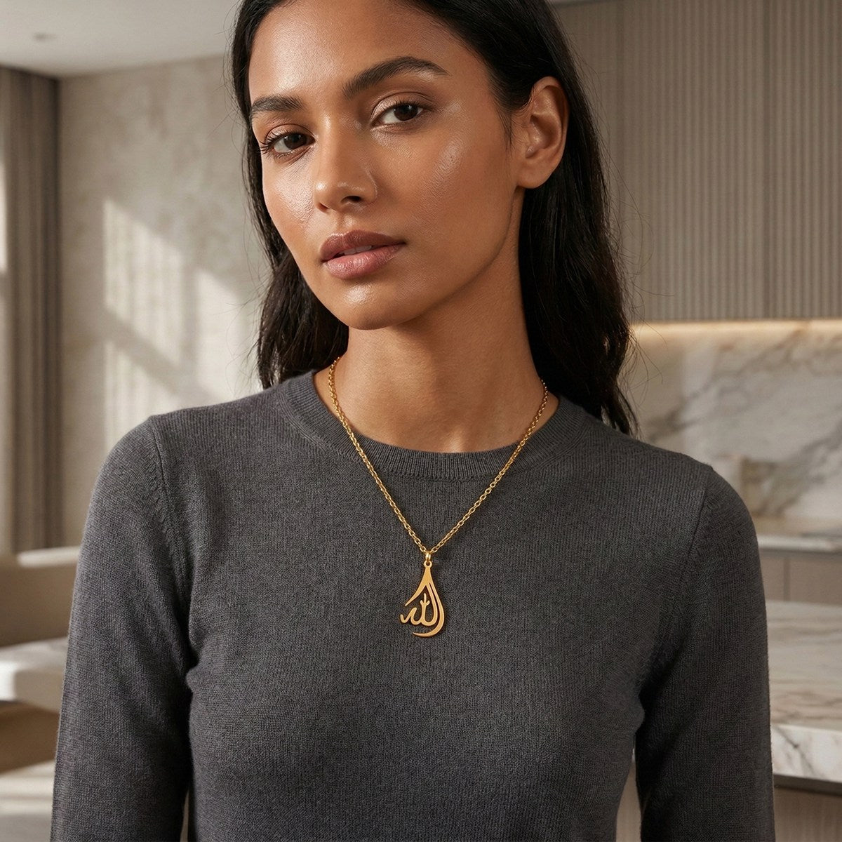 18K Gold Allah Arabic Necklace Jewelry