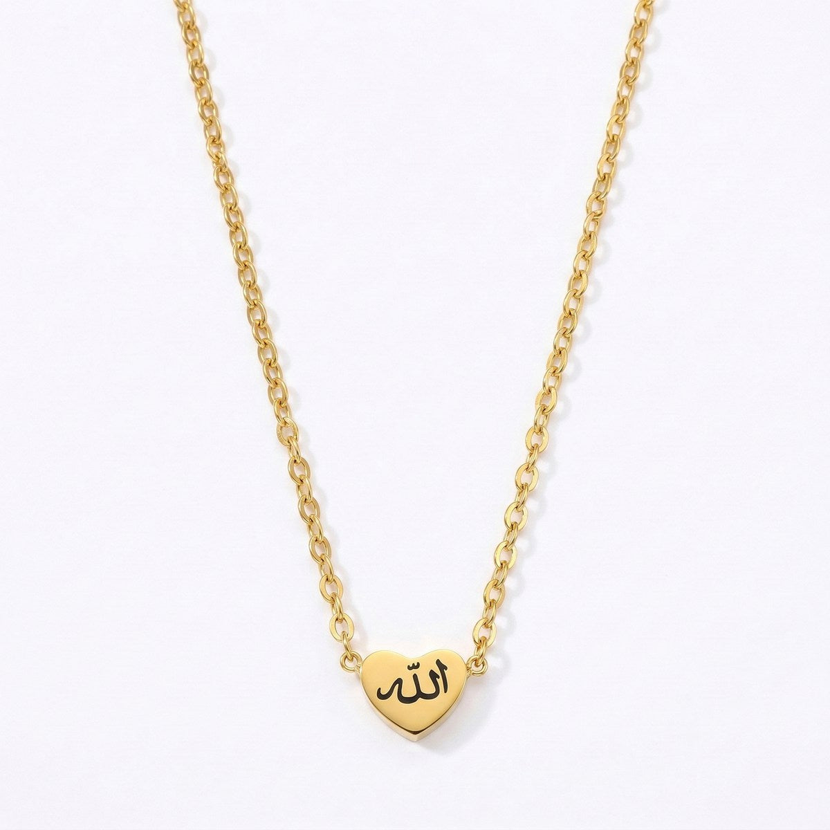 18K Gold Heart Arabic Necklace Jewelry