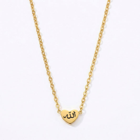 18K Gold Heart Arabic Necklace Jewelry