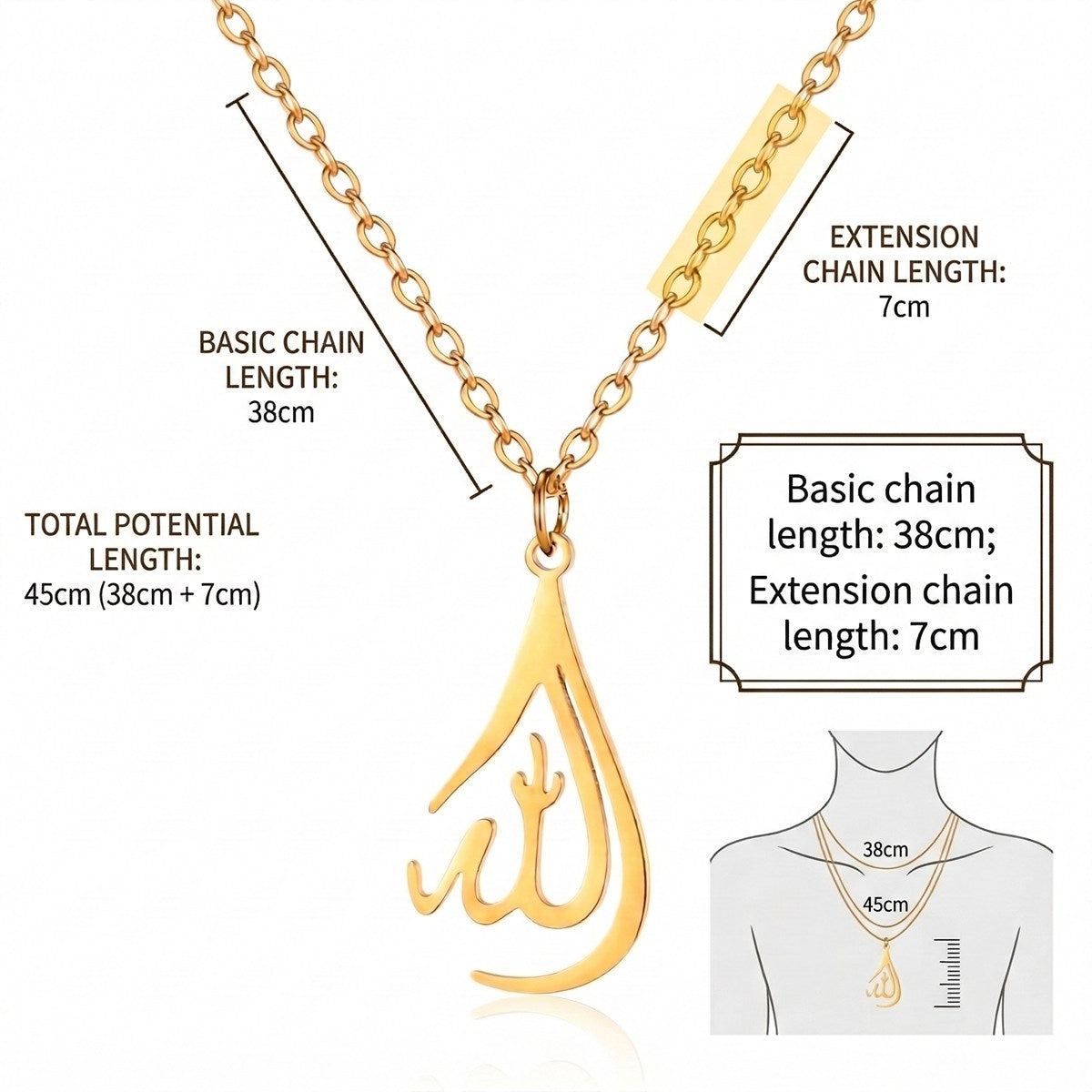 18K Gold Allah Arabic Necklace Jewelry