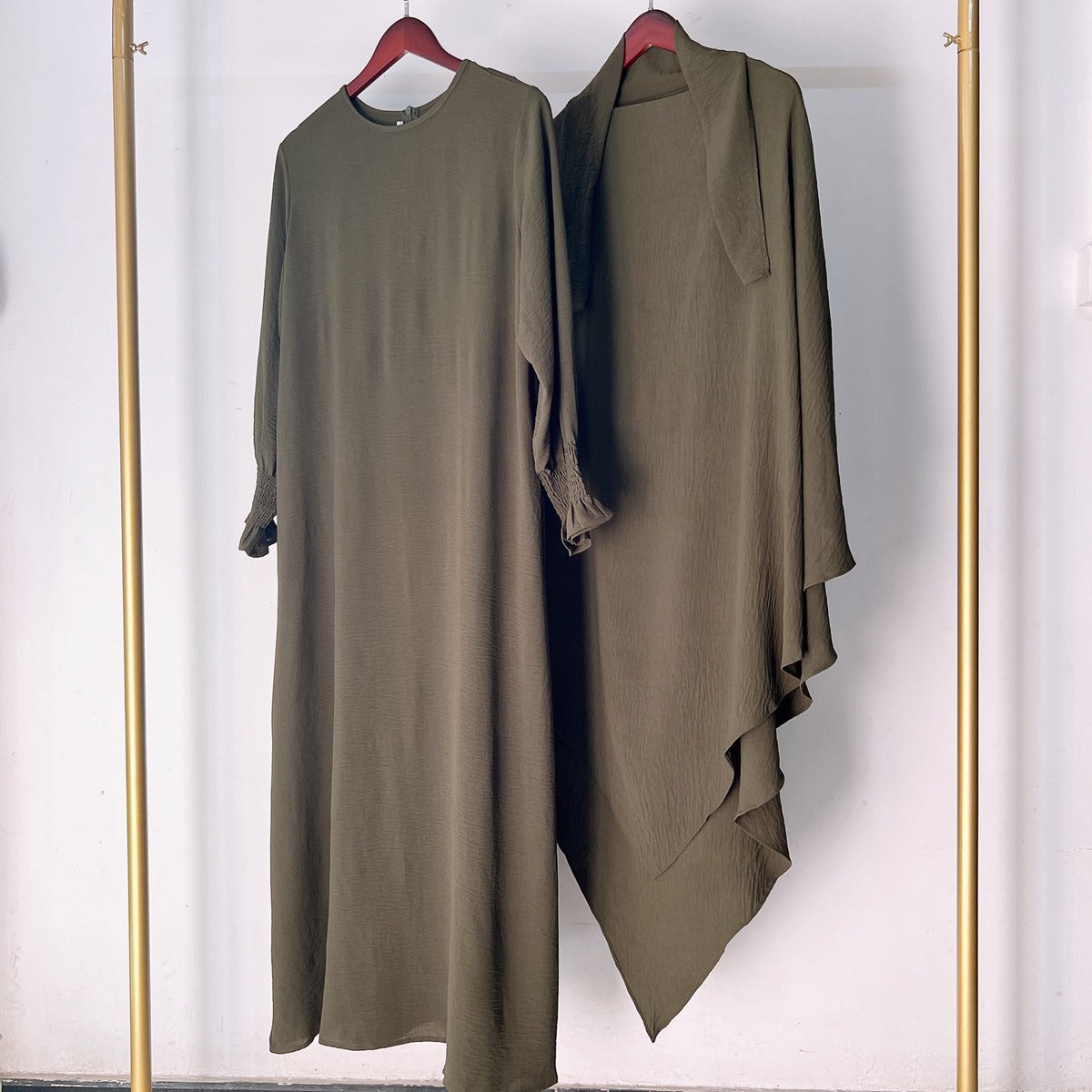 Ensemble 2 pièces Jilbab Robe de prière avec deux couches Khimar pour femmes arabes