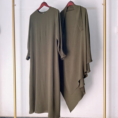 Ensemble 2 pièces Jilbab Robe de prière avec deux couches Khimar pour femmes arabes